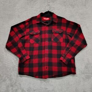 Wrangler‎ Shirt Men's L Buffalo Plaid Fleece Flannel Long Sleeve Button Up Cozy